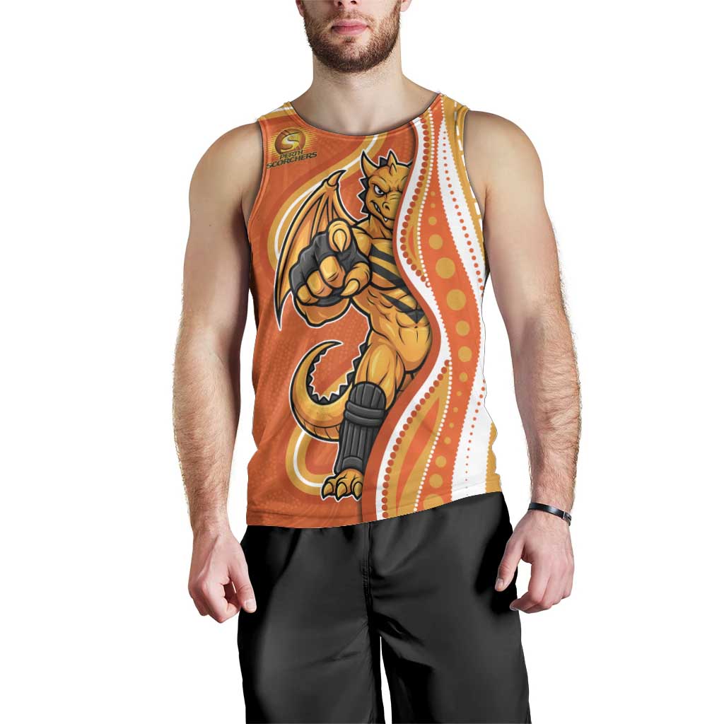 Perth Scorchers Men Tank Top Aboriginal Dot Art Orange White - Tribal Wave Pattern