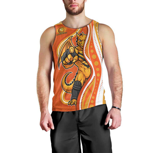Perth Scorchers Men Tank Top Aboriginal Dot Art Orange White - Tribal Wave Pattern