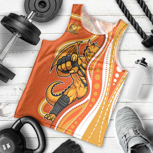 Perth Scorchers Men Tank Top Aboriginal Dot Art Orange White - Tribal Wave Pattern
