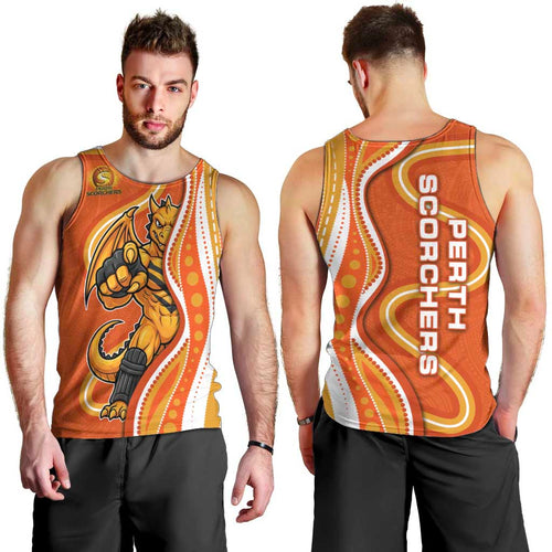 Perth Scorchers Men Tank Top Aboriginal Dot Art Orange White - Tribal Wave Pattern
