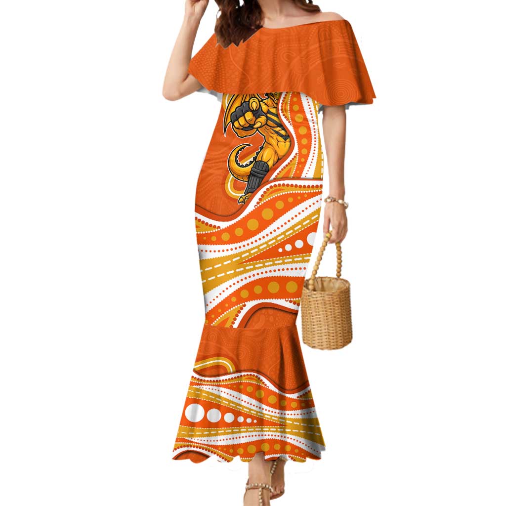 Perth Scorchers Mermaid Dress Aboriginal Dot Art Orange White - Tribal Wave Pattern