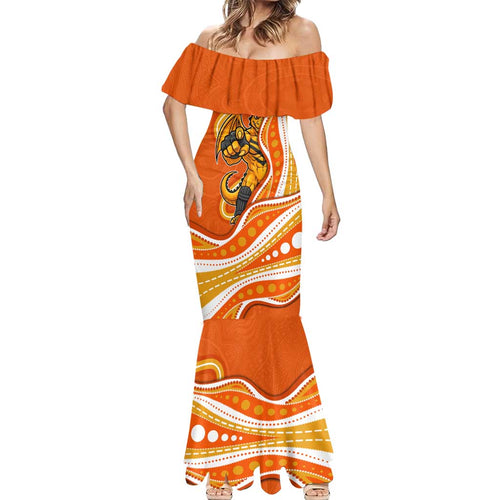 Perth Scorchers Mermaid Dress Aboriginal Dot Art Orange White - Tribal Wave Pattern
