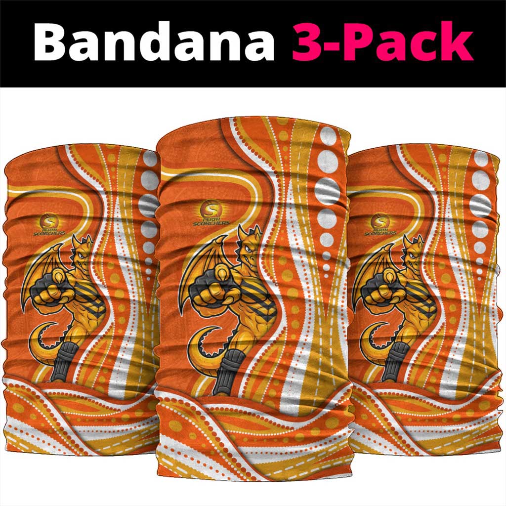 Perth Scorchers Neck Gaiter Aboriginal Dot Art Orange White - Tribal Wave Pattern