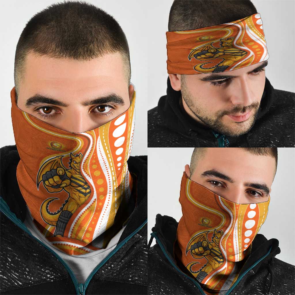 Perth Scorchers Neck Gaiter Aboriginal Dot Art Orange White - Tribal Wave Pattern