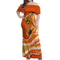Perth Scorchers Off Shoulder Maxi Dress Aboriginal Dot Art Orange White - Tribal Wave Pattern