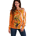 Perth Scorchers Off Shoulder Sweater Aboriginal Dot Art Orange White - Tribal Wave Pattern