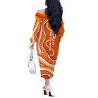 Perth Scorchers Off The Shoulder Long Sleeve Dress Aboriginal Dot Art Orange White - Tribal Wave Pattern