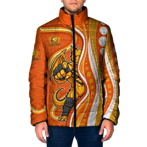 Perth Scorchers Padded Jacket Aboriginal Dot Art Orange White - Tribal Wave Pattern
