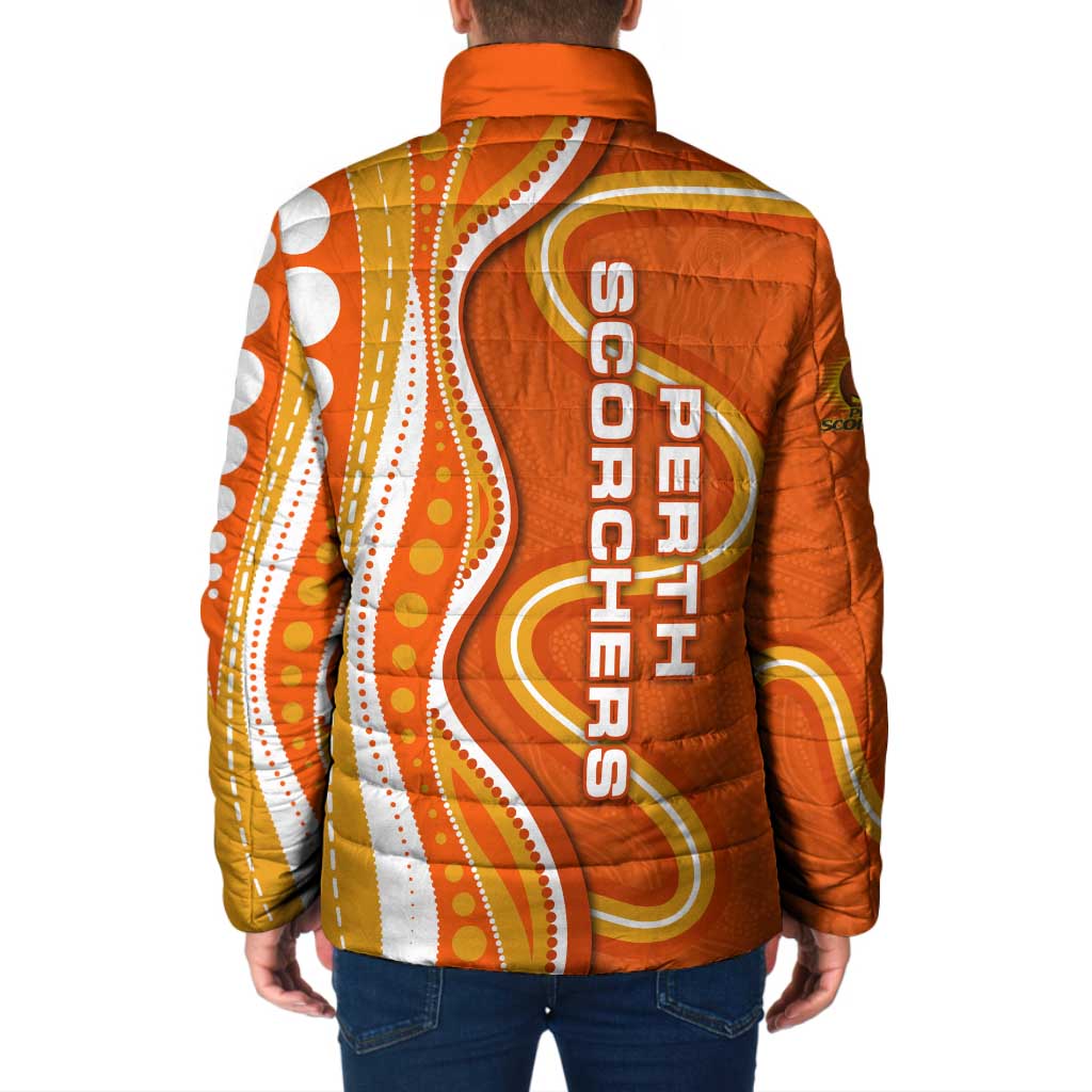 Perth Scorchers Padded Jacket Aboriginal Dot Art Orange White - Tribal Wave Pattern