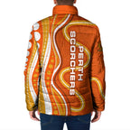 Perth Scorchers Padded Jacket Aboriginal Dot Art Orange White - Tribal Wave Pattern