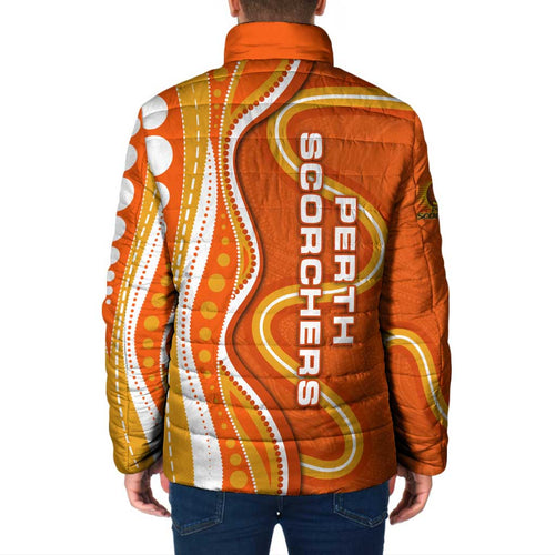 Perth Scorchers Padded Jacket Aboriginal Dot Art Orange White - Tribal Wave Pattern