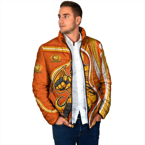 Perth Scorchers Padded Jacket Aboriginal Dot Art Orange White - Tribal Wave Pattern