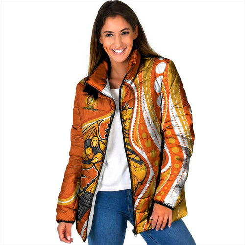 Perth Scorchers Padded Jacket Aboriginal Dot Art Orange White - Tribal Wave Pattern