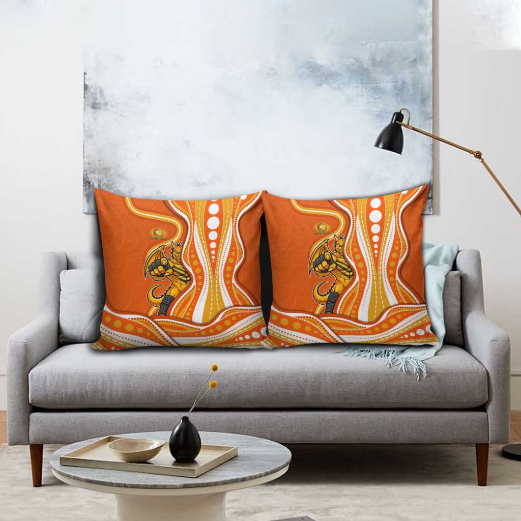 Perth Scorchers Pillow Cover Aboriginal Dot Art Orange White - Tribal Wave Pattern