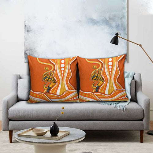 Perth Scorchers Pillow Cover Aboriginal Dot Art Orange White - Tribal Wave Pattern