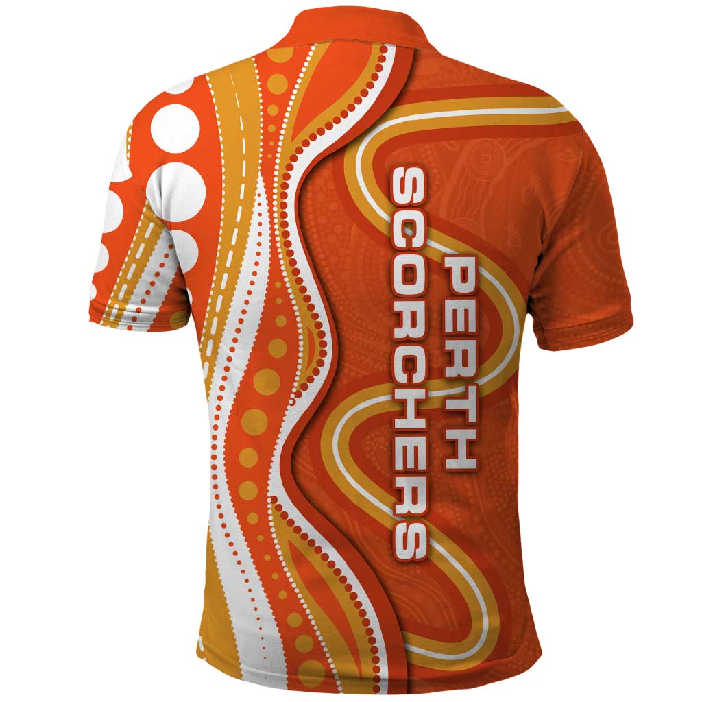 Perth Scorchers Polo Shirt Aboriginal Dot Art Orange White - Tribal Wave Pattern