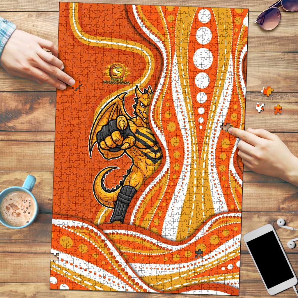 Perth Scorchers Puzzle Aboriginal Dot Art Orange White - Tribal Wave Pattern