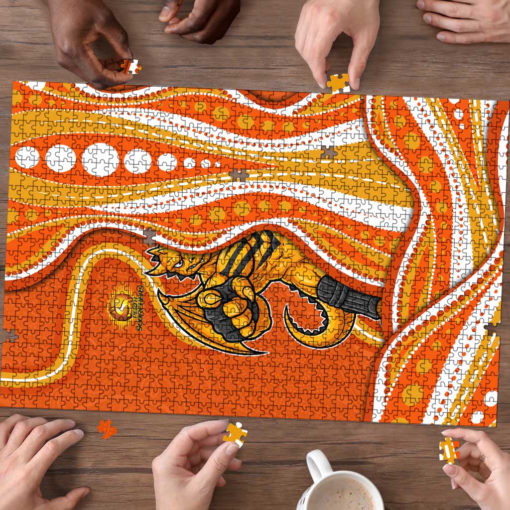 Perth Scorchers Puzzle Aboriginal Dot Art Orange White - Tribal Wave Pattern