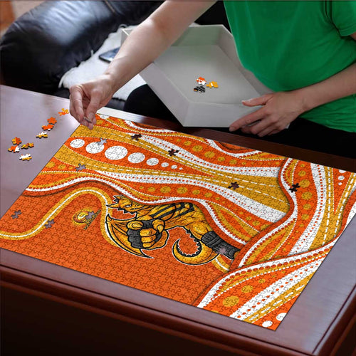 Perth Scorchers Puzzle Aboriginal Dot Art Orange White - Tribal Wave Pattern