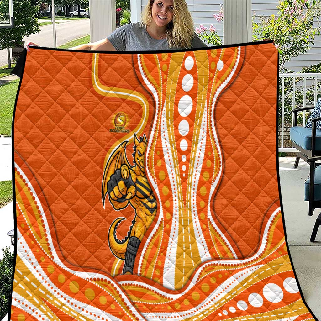 Perth Scorchers Quilt Aboriginal Dot Art Orange White - Tribal Wave Pattern