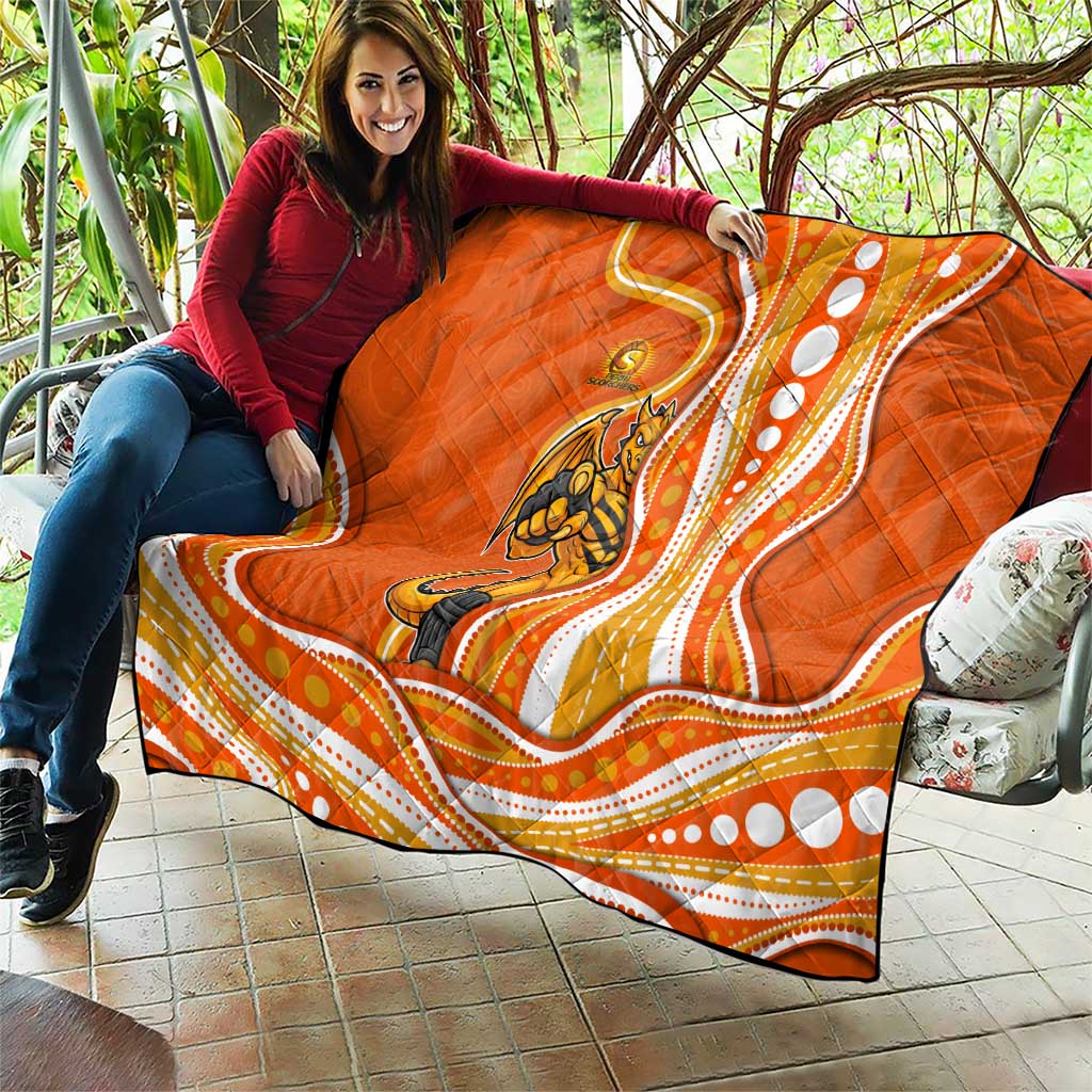 Perth Scorchers Quilt Aboriginal Dot Art Orange White - Tribal Wave Pattern