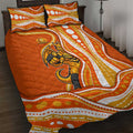 Perth Scorchers Quilt Bed Set Aboriginal Dot Art Orange White - Tribal Wave Pattern