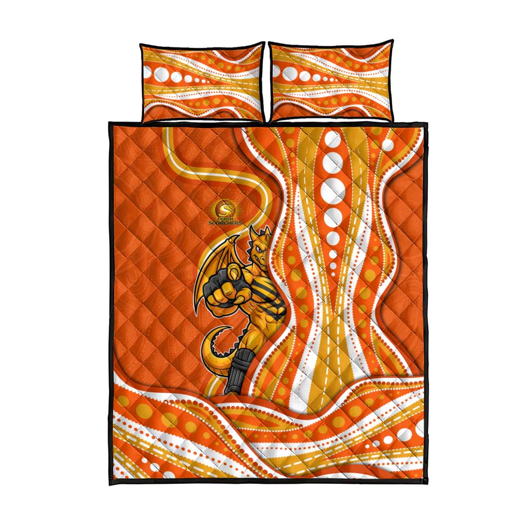 Perth Scorchers Quilt Bed Set Aboriginal Dot Art Orange White - Tribal Wave Pattern