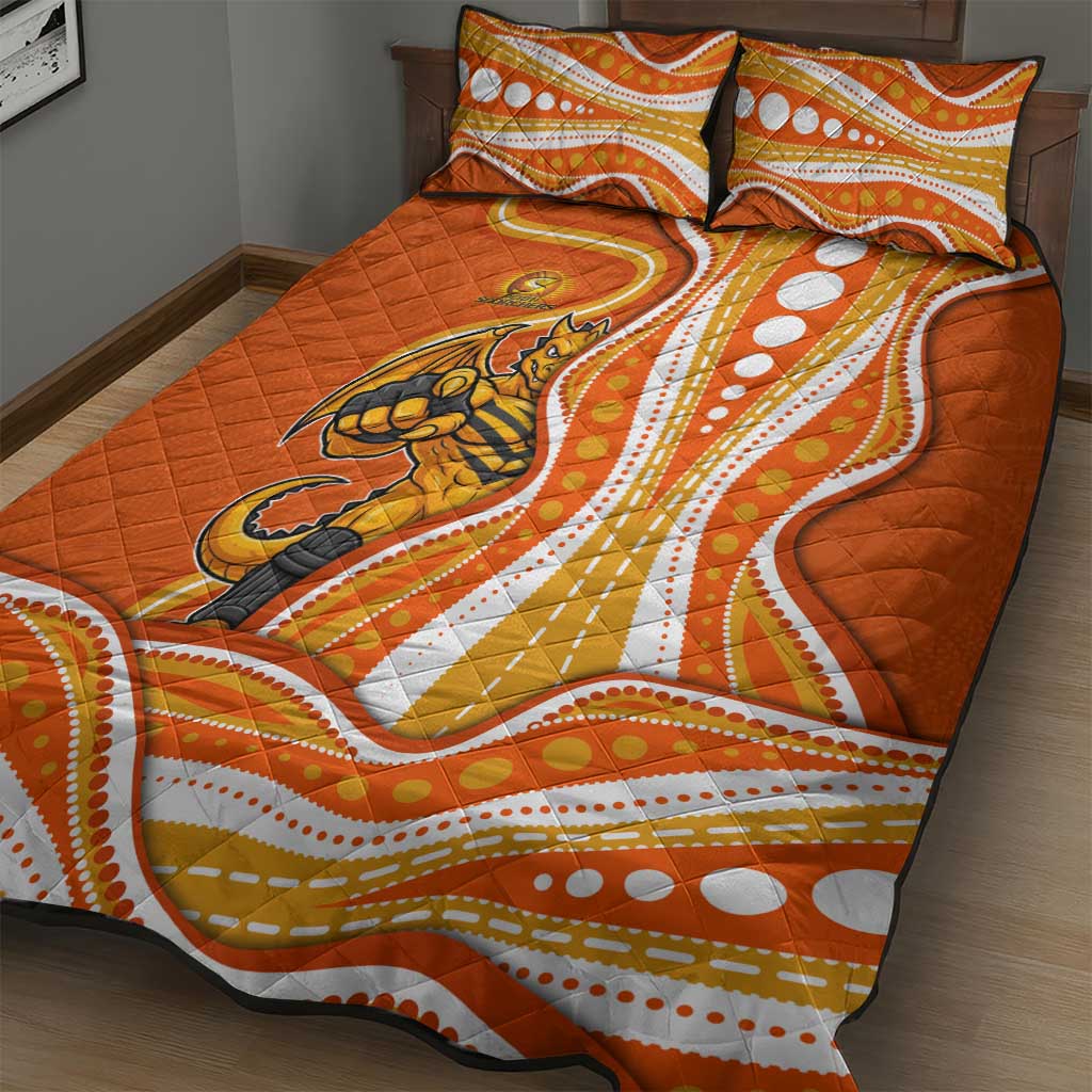 Perth Scorchers Quilt Bed Set Aboriginal Dot Art Orange White - Tribal Wave Pattern