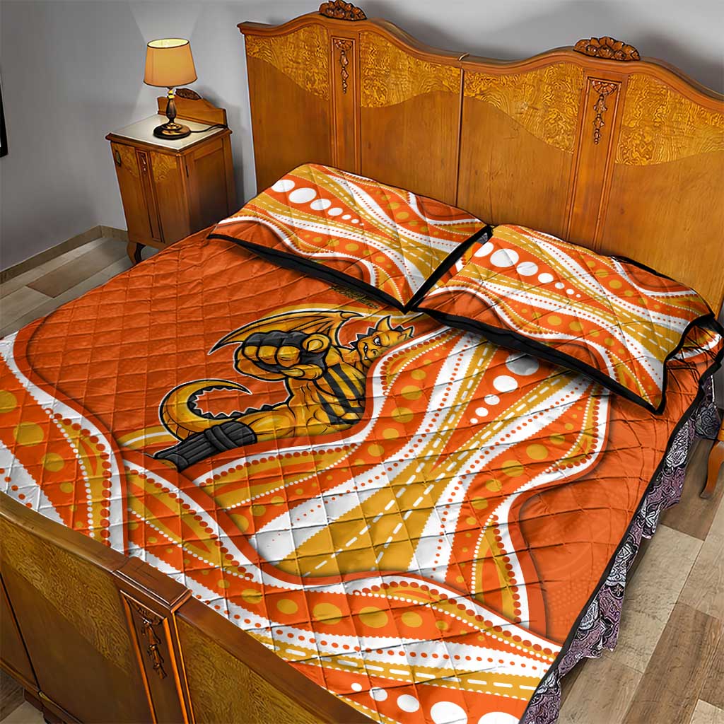 Perth Scorchers Quilt Bed Set Aboriginal Dot Art Orange White - Tribal Wave Pattern
