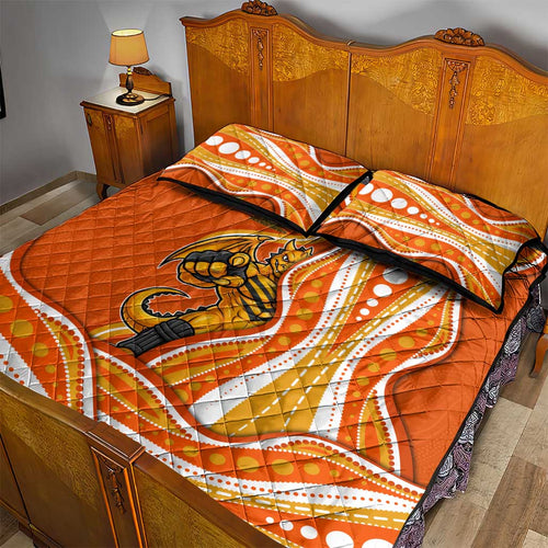 Perth Scorchers Quilt Bed Set Aboriginal Dot Art Orange White - Tribal Wave Pattern