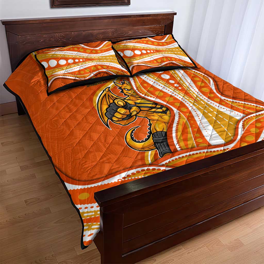 Perth Scorchers Quilt Bed Set Aboriginal Dot Art Orange White - Tribal Wave Pattern