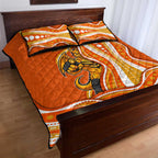 Perth Scorchers Quilt Bed Set Aboriginal Dot Art Orange White - Tribal Wave Pattern