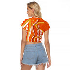 Perth Scorchers Raglan Cropped T Shirt Aboriginal Dot Art Orange White - Tribal Wave Pattern