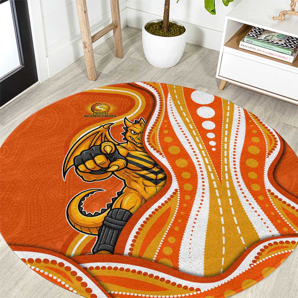 Perth Scorchers Round Carpet Aboriginal Dot Art Orange White - Tribal Wave Pattern