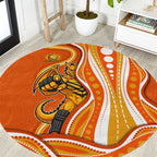 Perth Scorchers Round Carpet Aboriginal Dot Art Orange White - Tribal Wave Pattern