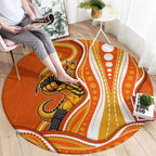 Perth Scorchers Round Carpet Aboriginal Dot Art Orange White - Tribal Wave Pattern