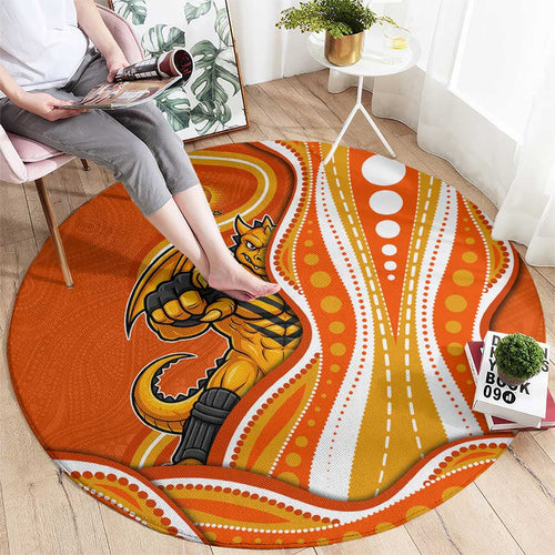Perth Scorchers Round Carpet Aboriginal Dot Art Orange White - Tribal Wave Pattern