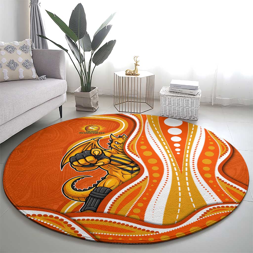 Perth Scorchers Round Carpet Aboriginal Dot Art Orange White - Tribal Wave Pattern