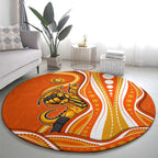 Perth Scorchers Round Carpet Aboriginal Dot Art Orange White - Tribal Wave Pattern