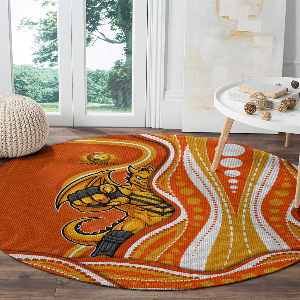 Perth Scorchers Round Carpet Aboriginal Dot Art Orange White - Tribal Wave Pattern