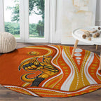 Perth Scorchers Round Carpet Aboriginal Dot Art Orange White - Tribal Wave Pattern