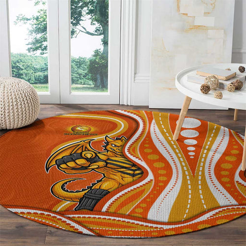 Perth Scorchers Round Carpet Aboriginal Dot Art Orange White - Tribal Wave Pattern