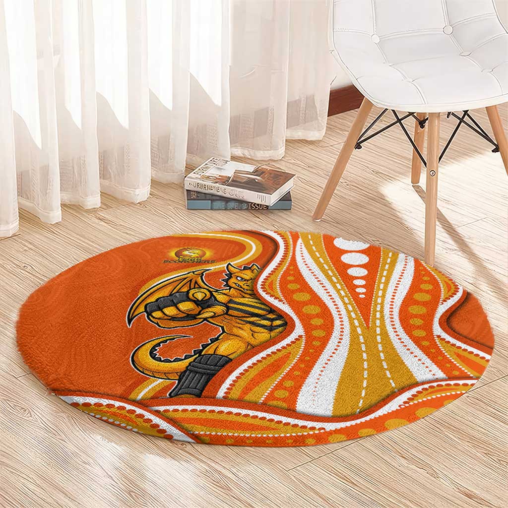 Perth Scorchers Round Carpet Aboriginal Dot Art Orange White - Tribal Wave Pattern