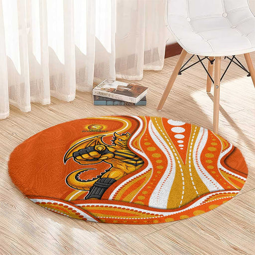 Perth Scorchers Round Carpet Aboriginal Dot Art Orange White - Tribal Wave Pattern