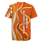 Perth Scorchers Rugby Jersey Aboriginal Dot Art Orange White - Tribal Wave Pattern