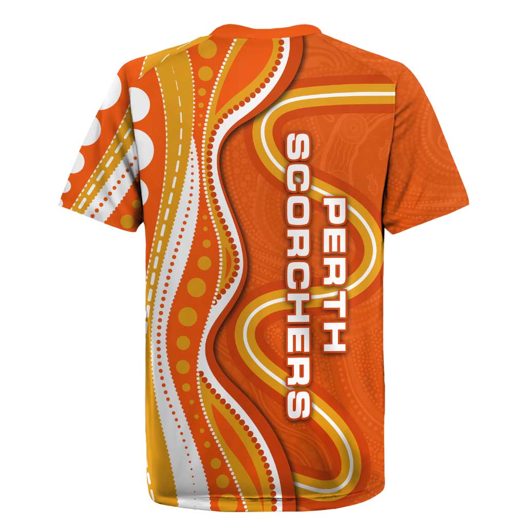 Perth Scorchers Rugby Jersey Aboriginal Dot Art Orange White - Tribal Wave Pattern