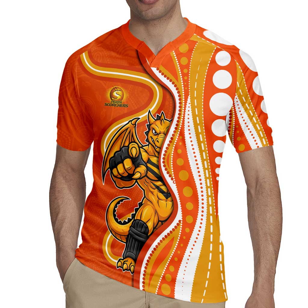 Perth Scorchers Rugby Jersey Aboriginal Dot Art Orange White - Tribal Wave Pattern