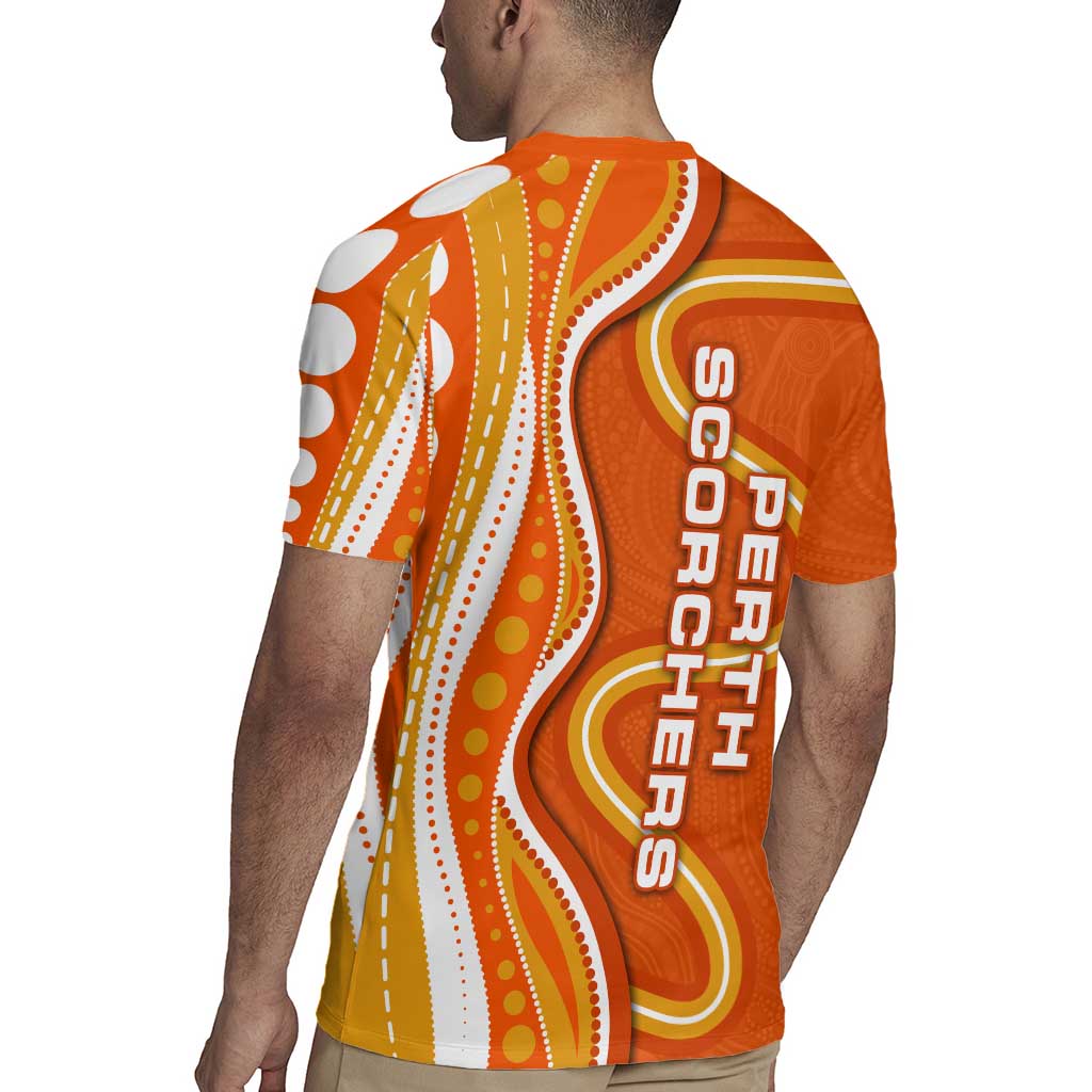 Perth Scorchers Rugby Jersey Aboriginal Dot Art Orange White - Tribal Wave Pattern