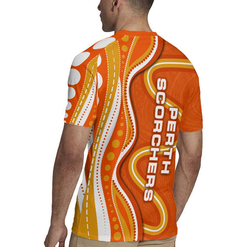 Perth Scorchers Rugby Jersey Aboriginal Dot Art Orange White - Tribal Wave Pattern