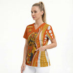 Perth Scorchers Scrub Top Aboriginal Dot Art Orange White - Tribal Wave Pattern